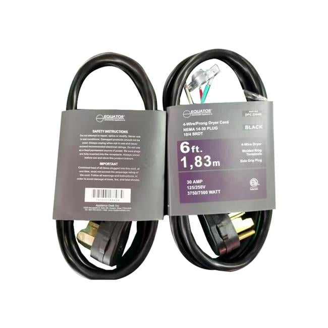 Equator Advanced Appliances 4-Wire Dryer Equator 30A 6 ft 4-Prong Dryer Power Cord Black