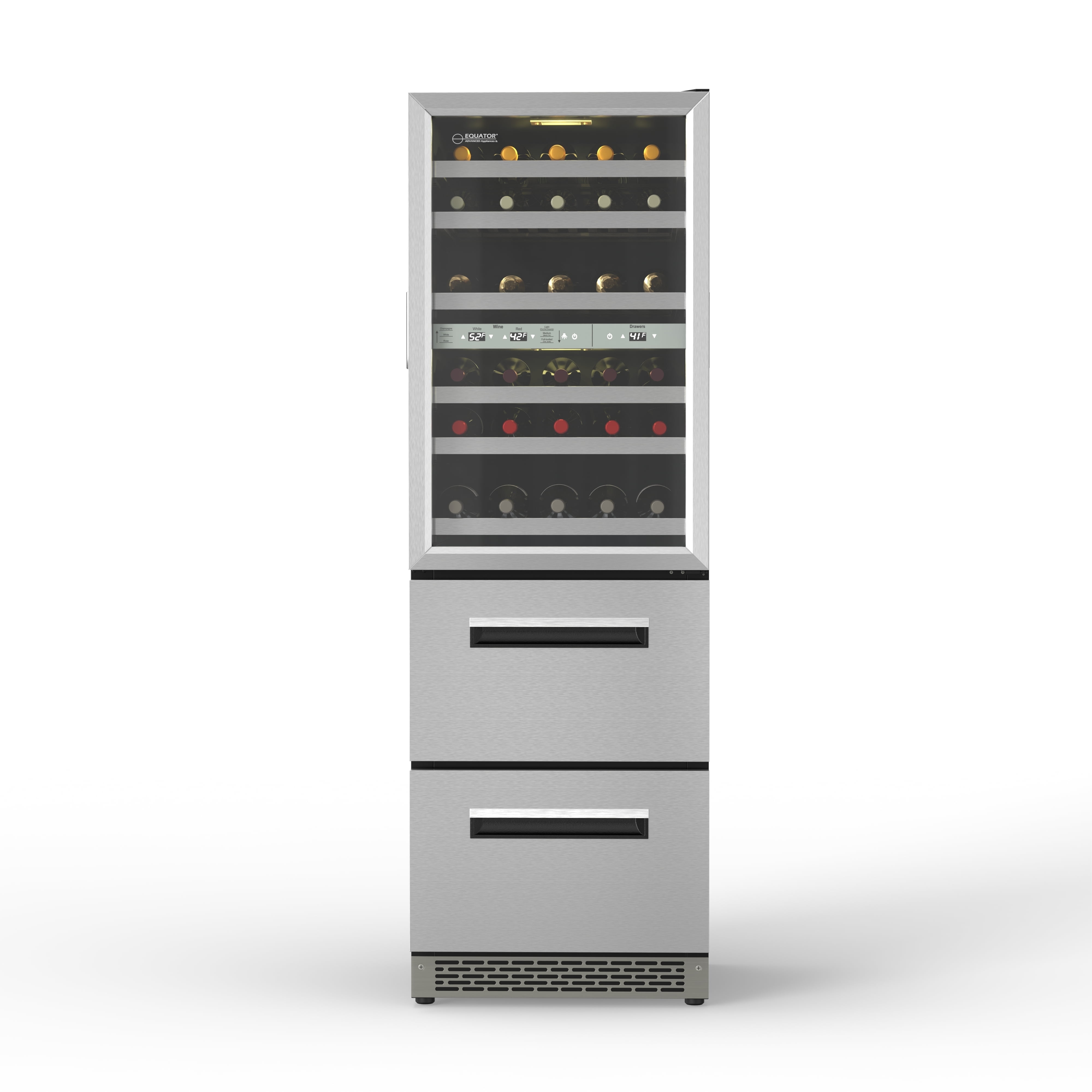 Equator Advanced Appliances Connoisseurs Club 3-Zone 84 Bottle Wine & Beverage Refrigerator, 7 LED Lights 2 Drawers 110V