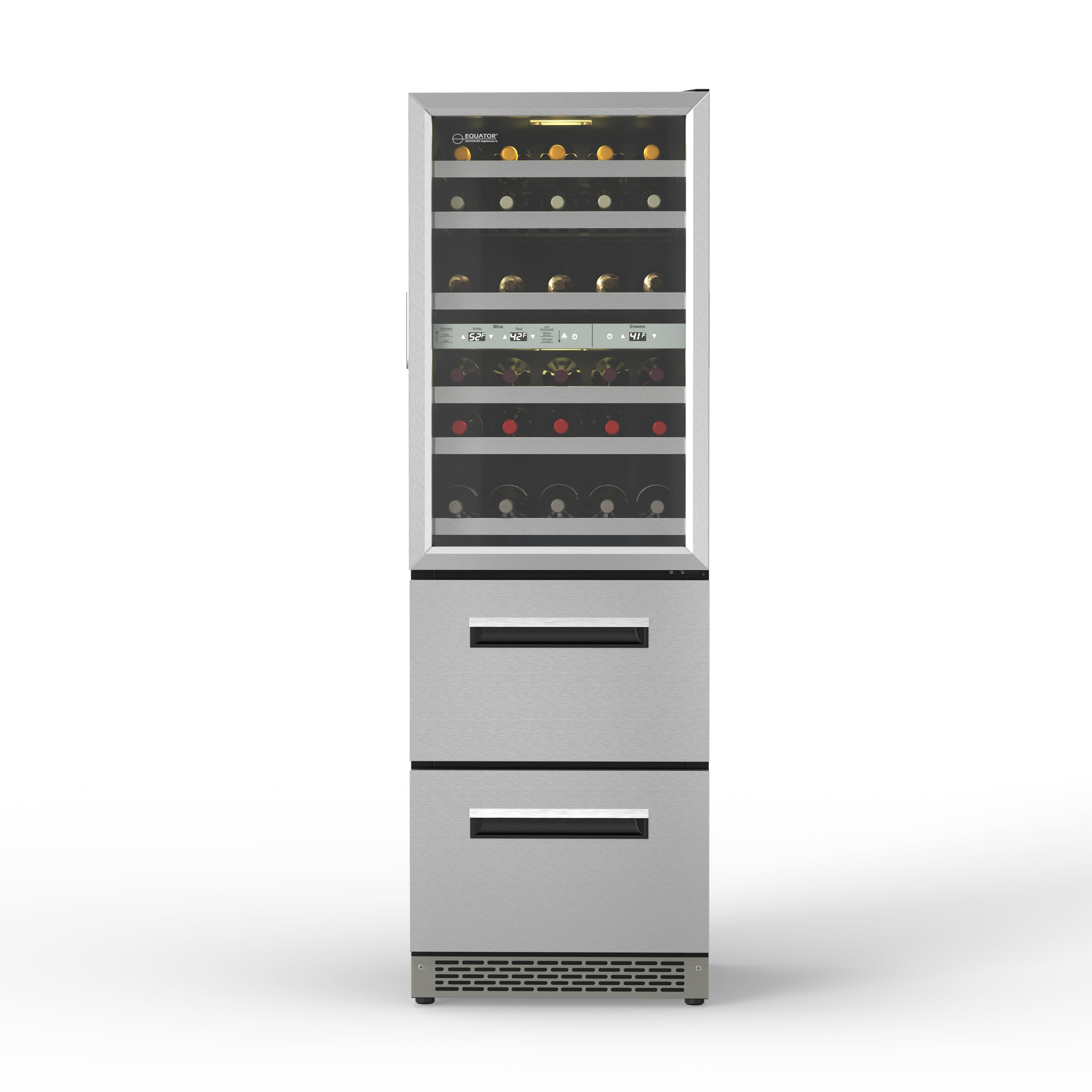 Equator Advanced Appliances Connoisseurs Club 3-Zone 84 Bottle Wine & Beverage Refrigerator, 7 LED Lights 2 Drawers 110V