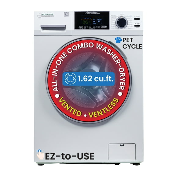 Equator All-in-One 4600 Washer Dryer Combo, Ventless/Vented, Pet Cycle, 1.62 cu.ft / 15 lbs, 110V, White