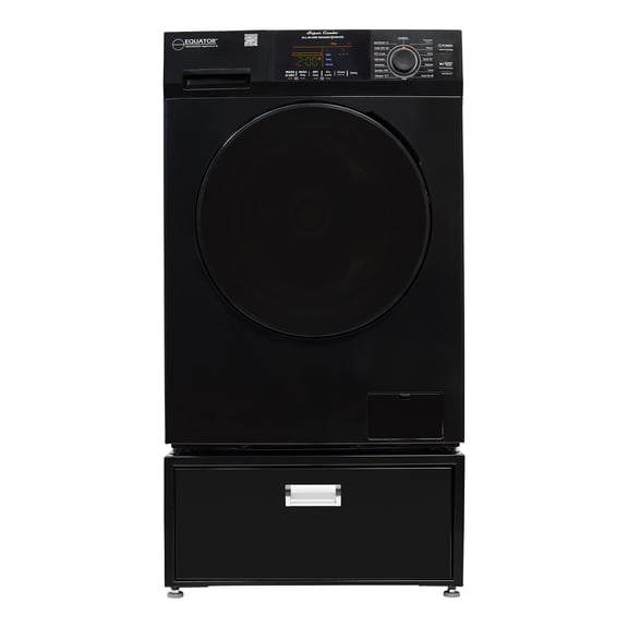 Equator All-in-One Washer Dryer VENTED-DRY 30% FASTER than Condense 15lb 110V with pedestal, adjustable legs and sleek black design