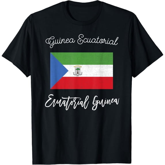 Equatorial Guinea Flag T-Shirt T-ShirtMen and women, Black T-shirt, size: Extra large