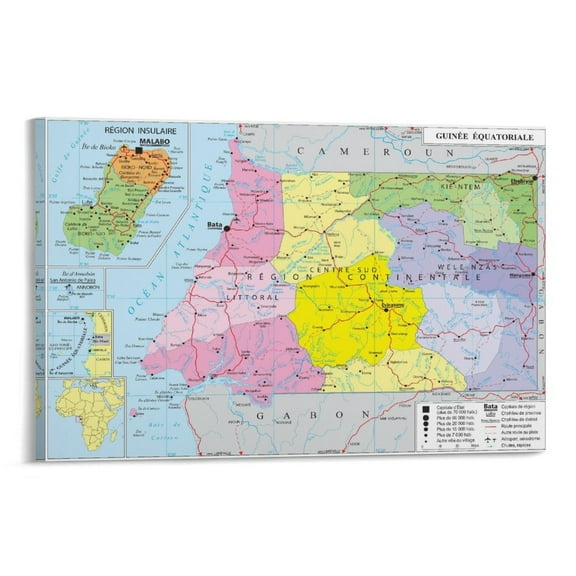 Equatorial Guinea Map Posters Artworks Canvas Poster Room Aesthetic Wall Art Prints Home Modern Decor Gifts 16x24inch(40x60cm)