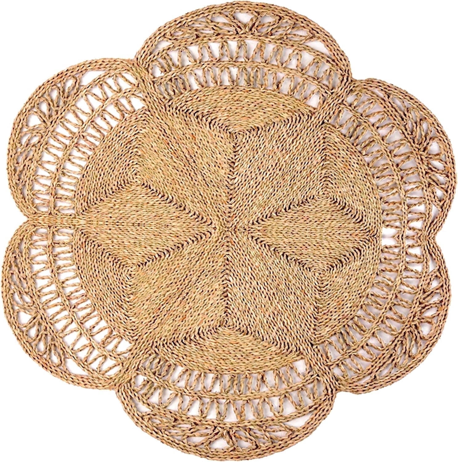 Boho Large Area Rug 4 ft Round Seagrass Handwoven Natural Fiber Rug for Living Room Bedroom Kitchen Soft Woven Rug Home Decor