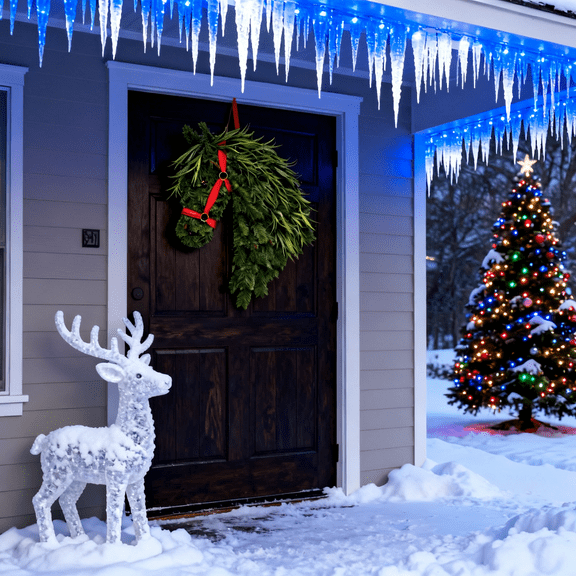 Equestrian Handmade Horse Head Wreath, Rustic Christmas Wreath with Faux Pine and Greenery, Front Door Decor with Red Bow for Holiday