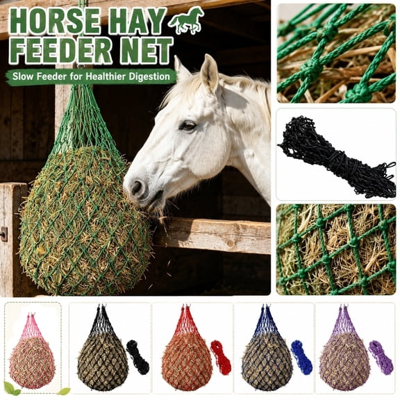 Equestrian Hay Netting, Hay Nets for Horses, Equine Feeder, Livestock Feeding, Large Capacity Pink 10 Inch 2X2 Inch Small Mesh Slow Feed Hay Bag, Durable Portable Hay Feeder for
