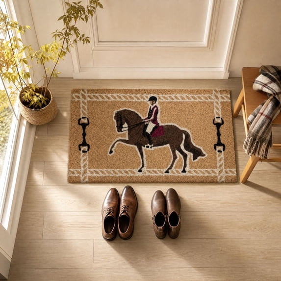 Dicor Rug Equestrian Horse Doormat with Vintage Style, Non Slip Faux Indoor Floor ...