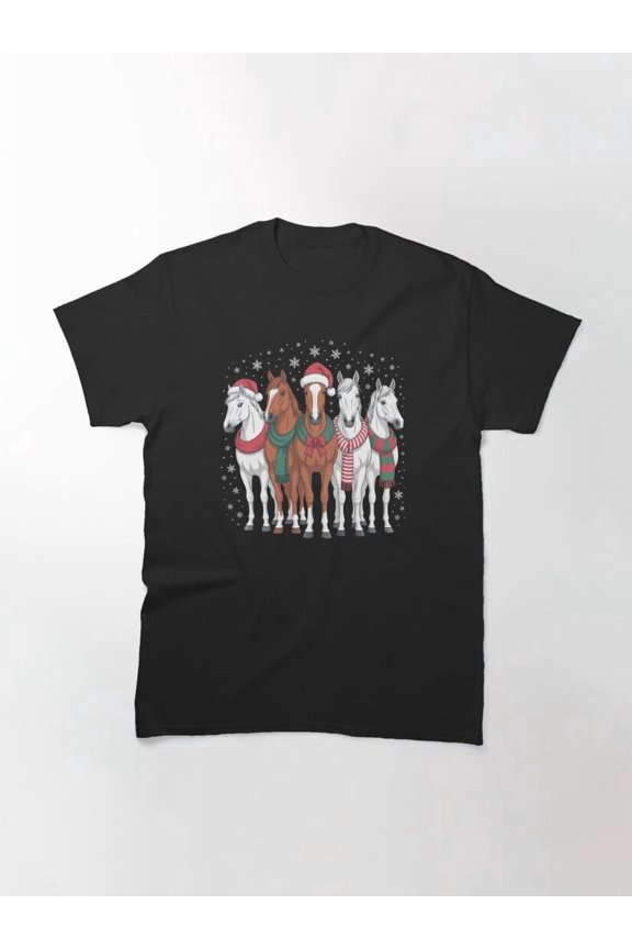 Equestrian Horse Father Christmas Hat Scarf Winter Holiday Riding Unisex T-Shirt up to Size 5XL