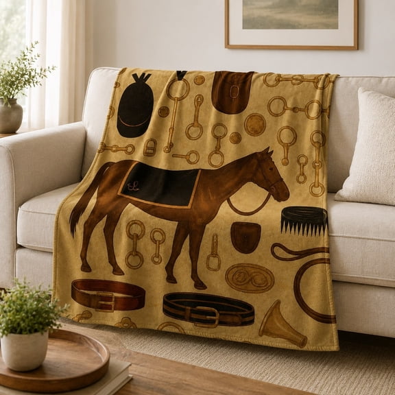 Equestrian Horse Fleece Throw Blanket – Horse Lover Gift, Sofa & Home Décor, 4 Sizes
