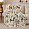 thumbnail image 1 of Equestrian Horse Floral, Rustic Farmhouse Horse Scene, Warm Flannel Blanket for Ranch House and Living Room with Detailed Artwork, Horse Lovers Housewarming Gift, Rustic Home Decor, 1 of 9