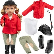 Dress Along Dolly 6pc Horseback Riding Outfit - 18" Doll Clothes & Accessories Compatible w American Girl Dolls - Equestrian Set Includes Hat, Shirt, Jacket, Pants, Boots, Crop - Gifts for Girls