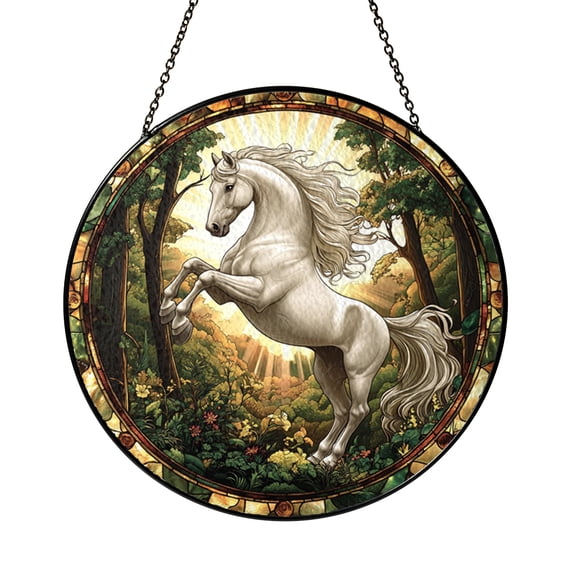 Equestrian Horse Scene Stained Glass – Decorative Window Art