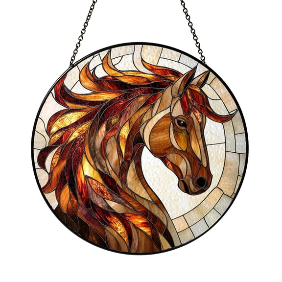Equestrian Horse Stained Glass Window Decor, Farm Animal Hanging Art Panel, Ranch Inspired Decorative Ornament, Birthday Gift Idea for Riding Enthusiasts