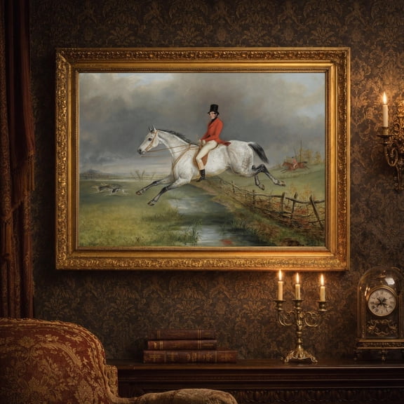Equestrian Hunting Fox Hunt Horse Rider Equestrian Farmhouse Wall Art Decor Unframed Paper Print