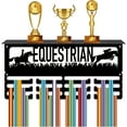 thumbnail image 1 of Equestrian Medal Holder Trophy Shelf Display with 12 Hooks Horsemanship Horse Metal Medal Hanger for Wall Mount Hold 60+ Sports Medals Organizer Rack with Shelf for Awards Race 15.7x8x4Inch, 1 of 9