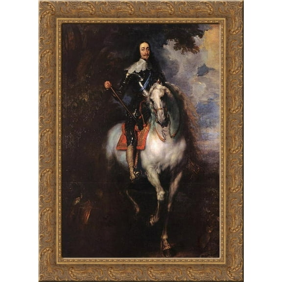 Equestrian Portrait of Charles I, King of England 24x18 Gold Ornate Wood Framed Canvas Art by Anthony van Dyck