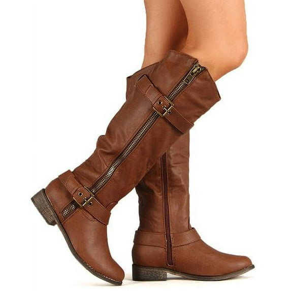 Equestrian Riding Zipper Buckle Knee High Vegan Leather Boot Women's (6 B(M) US)