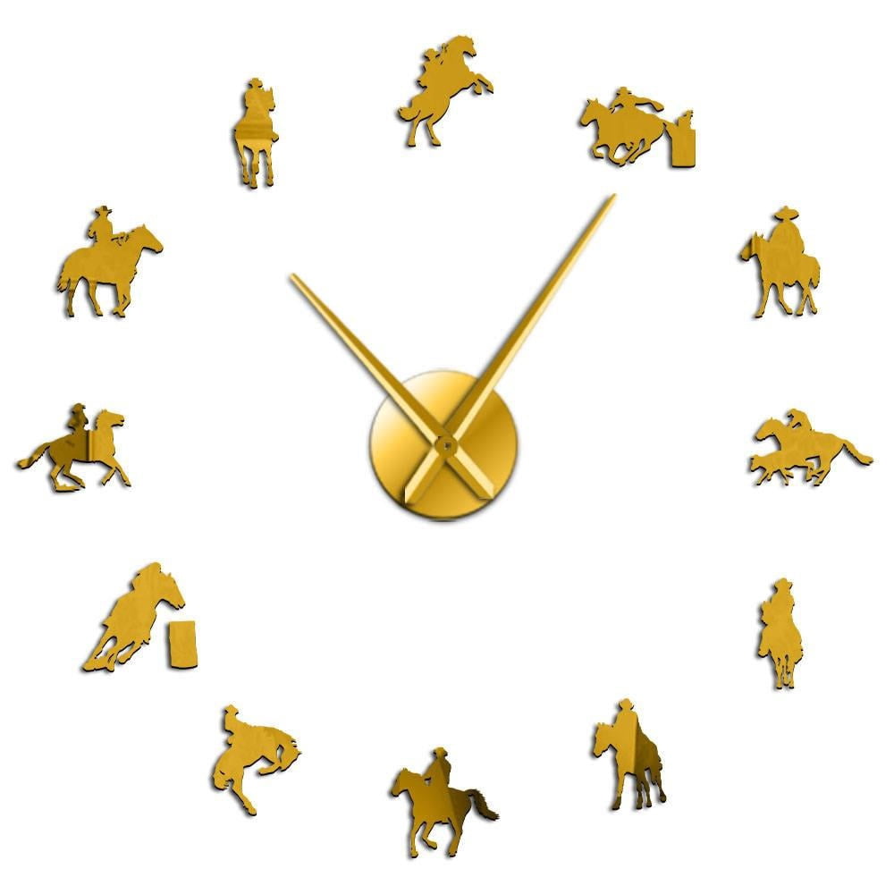 Equestrian Rodeo DIY Wall Art Acrylic Mirror Stickers Large Wall Clock ...