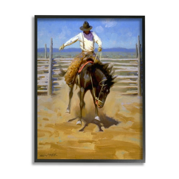 Equestrian Rodeo Horse Jockey Animals & Insects Painting Black Framed Art Print Wall Art