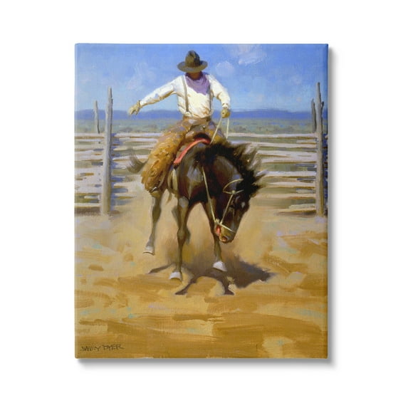 Equestrian Rodeo Horse Jockey Animals & Insects Painting Gallery Wrapped Canvas Print Wall Art