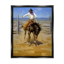Equestrian Rodeo Horse Jockey Animals & Insects Painting Jet Black Framed Art Print Wall Art