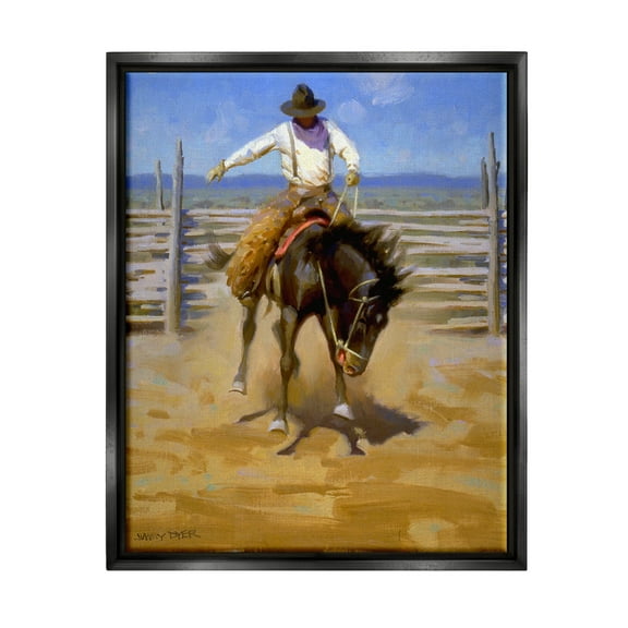 Equestrian Rodeo Horse Jockey Animals & Insects Painting Jet Black Framed Art Print Wall Art