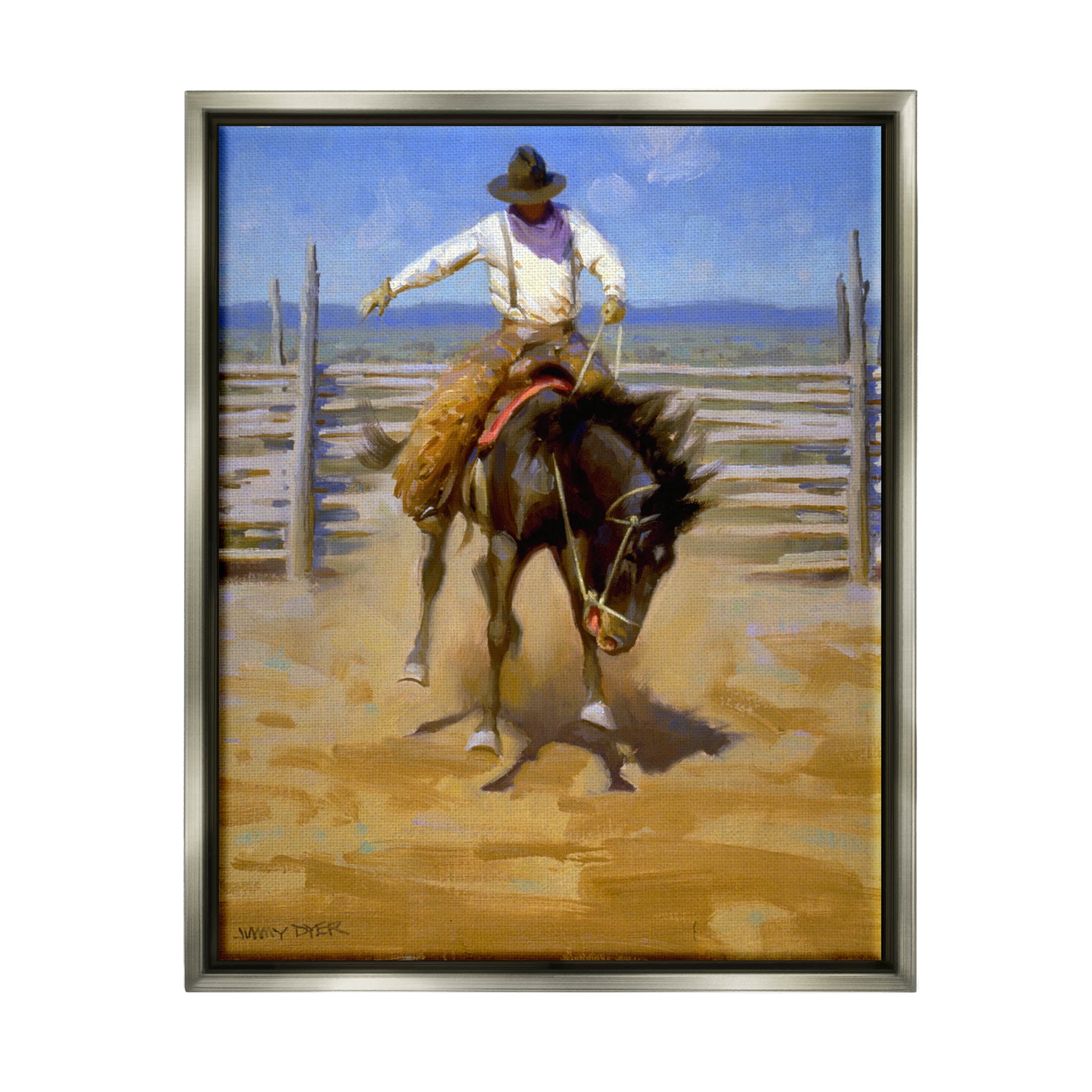 Equestrian Rodeo Horse Jockey Animals & Insects Painting Luster Gray Framed Art Print Wall Art
