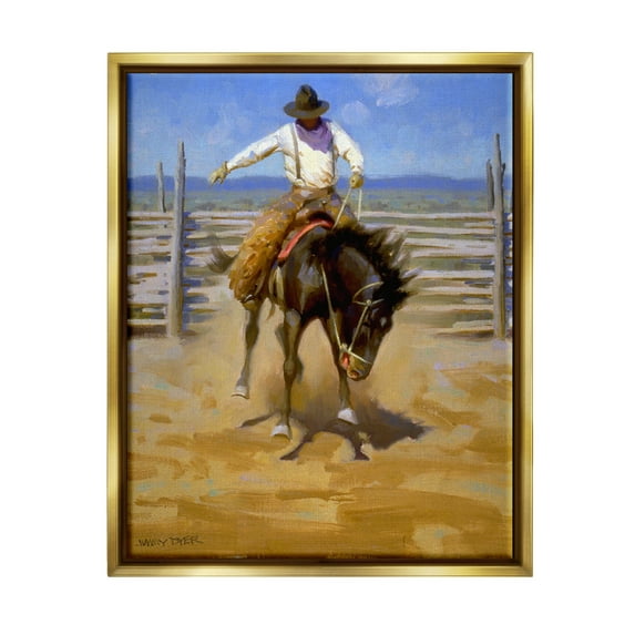 Equestrian Rodeo Horse Jockey Animals & Insects Painting Metallic Gold Framed Art Print Wall Art