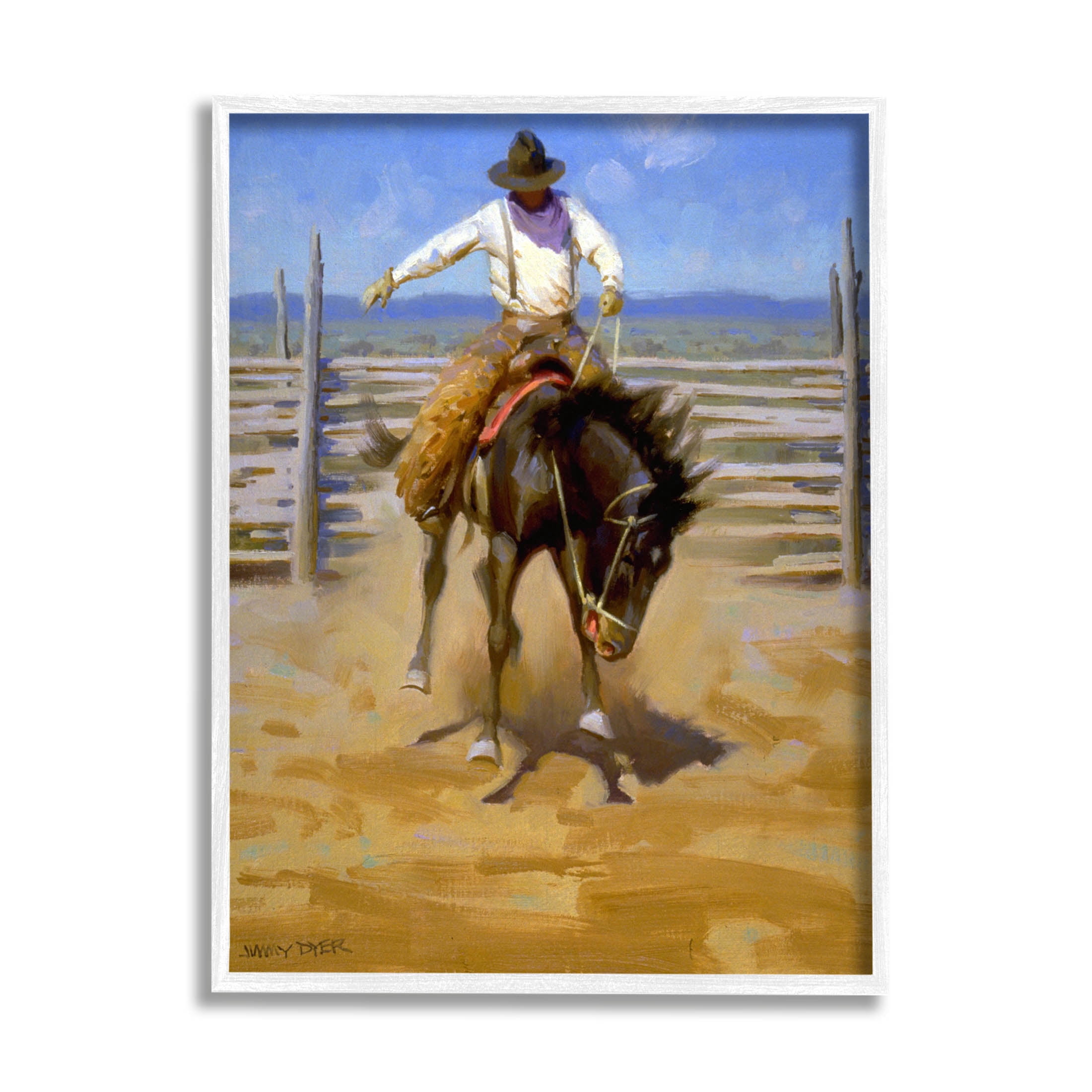 Equestrian Rodeo Horse Jockey Animals & Insects Painting White Framed Art Print Wall Art