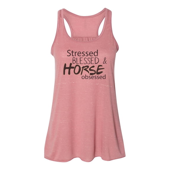 "Equestrian Tank Top, Stressed Blessed And Horse Obsessed, Horse Racerback, Horse Tank Top, Women's Racerback, Equestrian Lover, Horse Lover, Mauve Marble, SMALL"