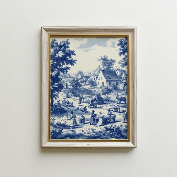 Equestrian Toile Print Neutral Heritage Style Decor Cottage Core Village Art Print Country Farmhouse Decor