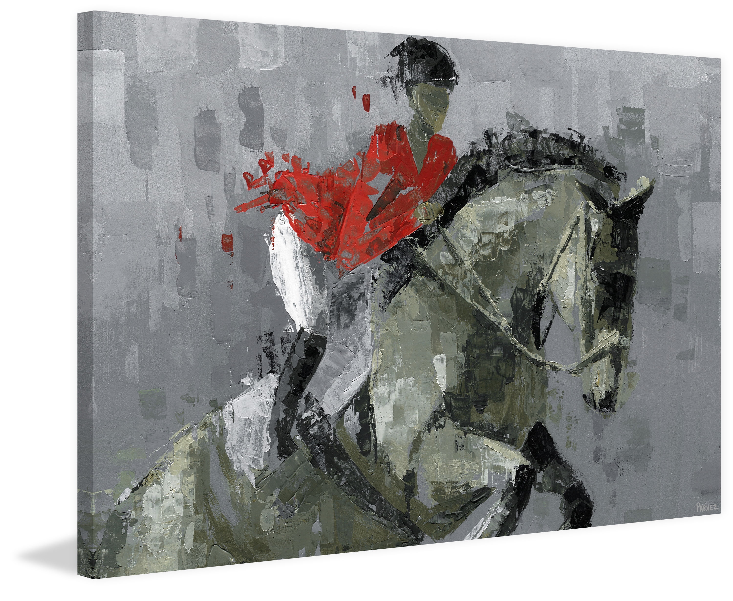 Equestrian Trick Riding Gray and Red Canvas Print