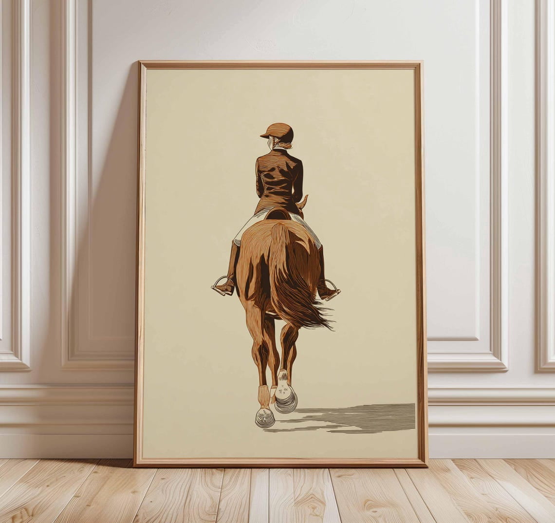 Equestrian Wall Art Horse Rider Vintage Riding Decor Illustration ...