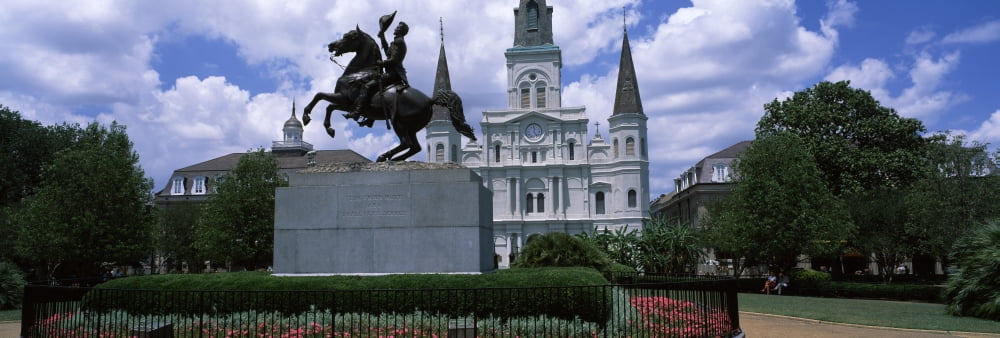 Equestrian statue in front of a cathedral Andrew Jackson St Louis Cathedral New Orleans Louisiana USA Canvas Art - Panoramic Images (36 x 12)