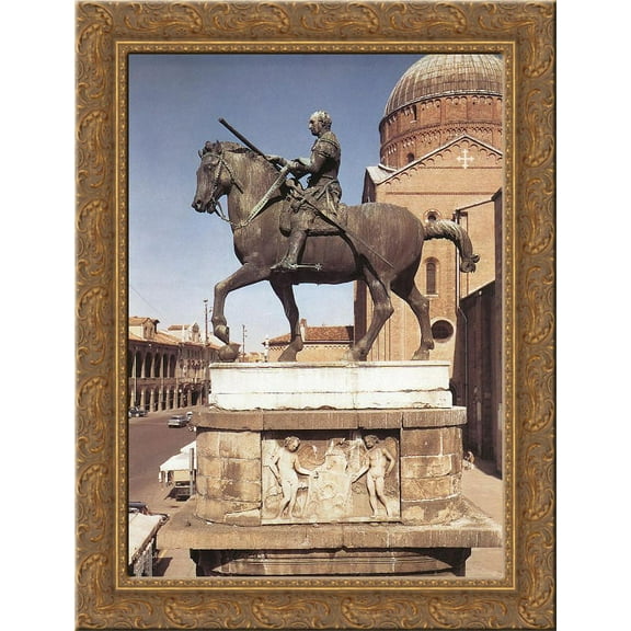 Equestrian statue of Gattamelata at Padua 24x18 Gold Ornate Wood Framed Canvas Art by Donatello