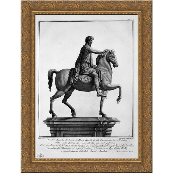 Equestrian statue of Marcus Aurelius 20x24 Gold Ornate Wood Framed Canvas Art by Piranesi, Giovanni Battista