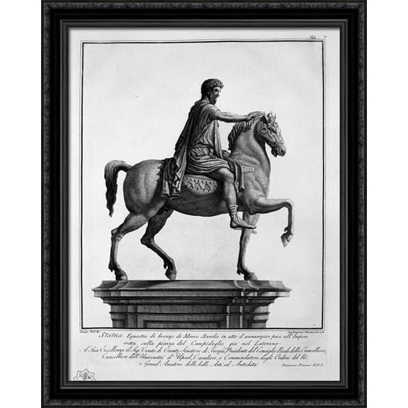 Equestrian statue of Marcus Aurelius 28x36 Large Black Ornate Wood Framed Canvas Art by Giovanni Battista Piranesi