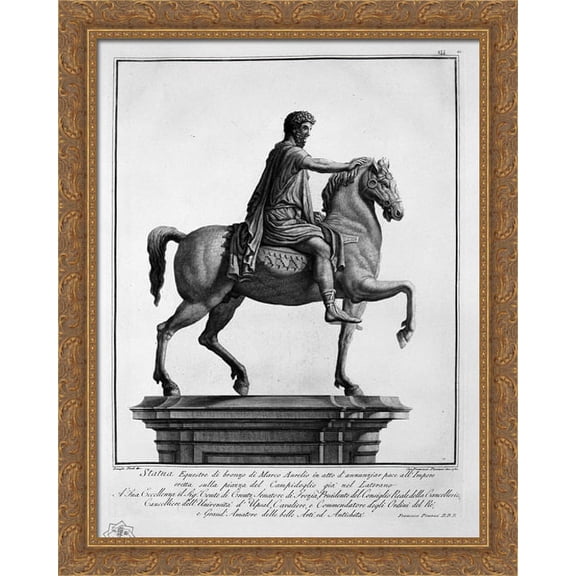 Equestrian statue of Marcus Aurelius 28x36 Large Gold Ornate Wood Framed Canvas Art by Giovanni Battista Piranesi