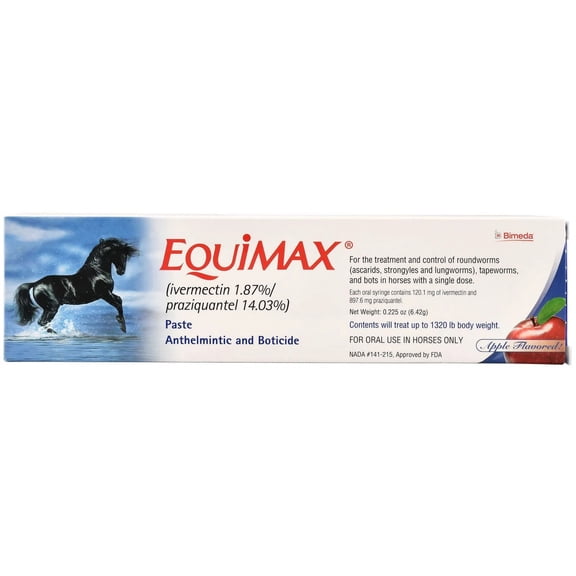 Equimax Horse Dewormer Paste for Horses and Ponies, Ivermectin 1.87% & Praziquantel 14.03%, Oral Paste Syringe, 1 Count