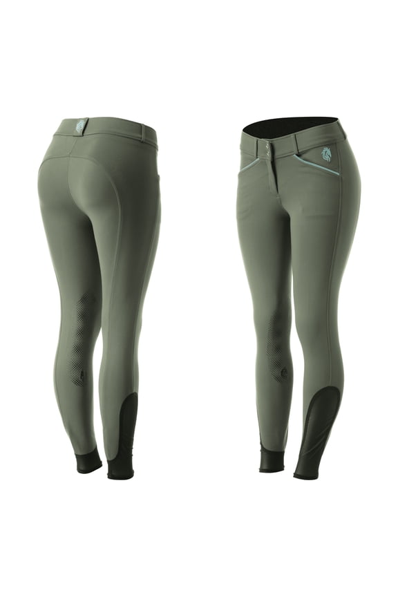 Astrid Womens Silicone Knee Patch Breeches | Mid Rise Riding Pants with Phone Pockets