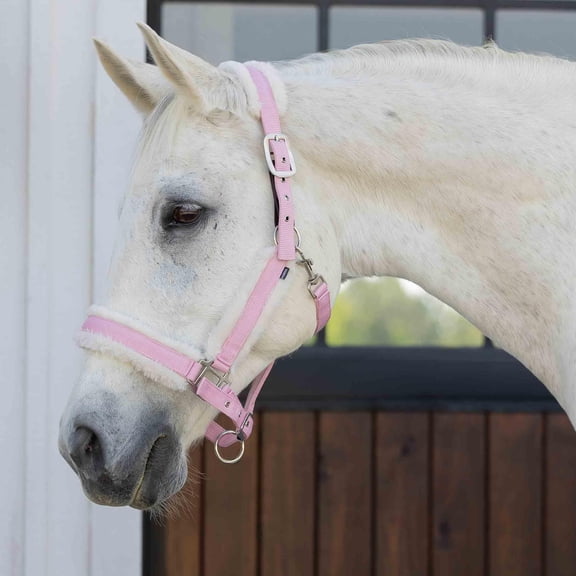 Equinavia Valkyrie Ultra Fleece Breakaway Horse Halter | Padded Fleece Adjustable Safety Halter with Nylon Webbing - Sweet Pink/Ivory White - Horse