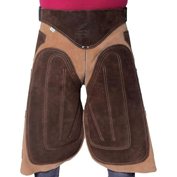 Equine Care Farrier Apron Chaps 2mm Cowhide Leather,23" Length, Adjustable Waist (28"-52"), Ergonomic Foam-Padded Thigh & Back Support, 4 Knife Pockets, 2 Nail Magnets for Horse Shoeing and Trimming.
