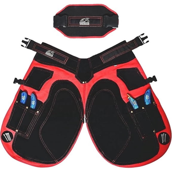 Equine Care 23-Inch Red Farrier Apron Chaps – Cowhide Suede Leather & Canvas Farrier Tool for Hoof Trimming and Horse Shoeing