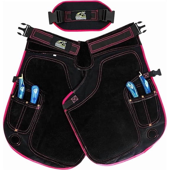 Equine Care Women's Farrier Apron Chaps 23 Inch Leather and Canvas Adjustable Waist Back Support