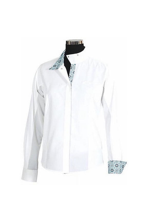Equine Couture Children's Kelsey Long Sleeve Show Shirt 8 White/Aqua