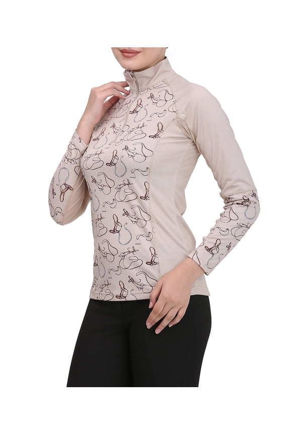 Equine Couture Ladies Equestrian Gear Sport Shirt- Beige- 1X