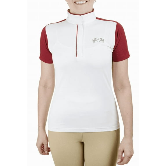 Equine Couture Ladies Magda Equicool Short Sleeve Show Shirt White/Ec Red 2XL