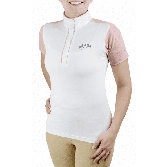 Equine Couture Ladies Magda Equicool Short Sleeve Show Shirt White/Pink XS