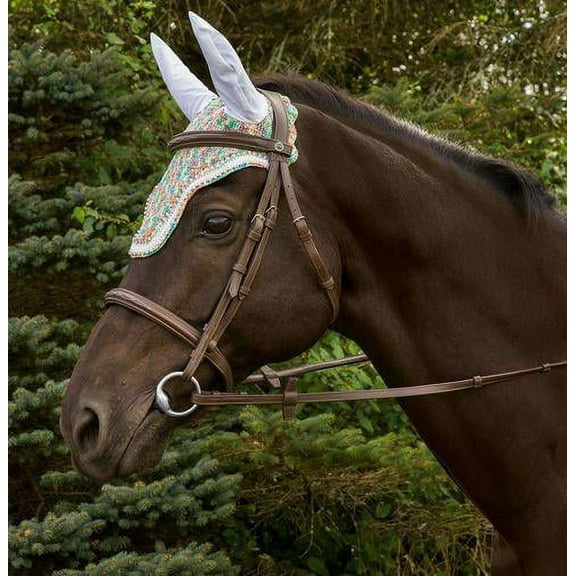 Equine Couture Rainbow Fly Bonnet with Crystals for Horse