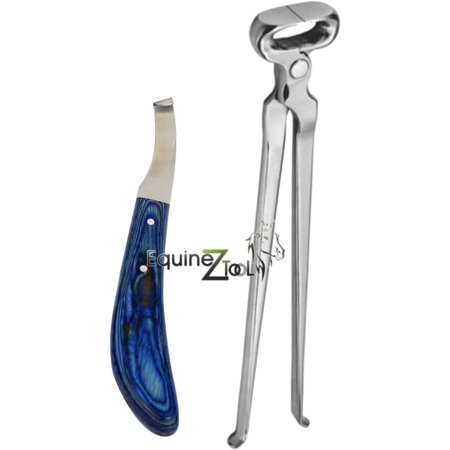 Equinez Tools Hoof Nipper 12" and Farrier Hoof Knives Right Handed Razor Edge Sharped Stainless Steel with Blue Handle